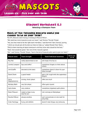 Student Worksheet 6.1