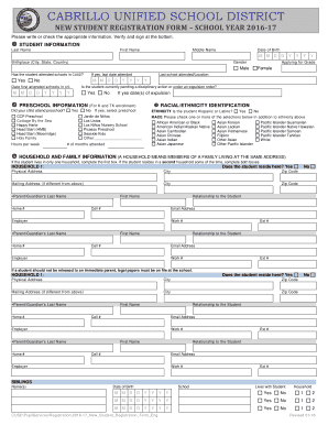 Cabrillo Unified School District New Student Registration Form