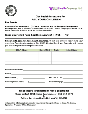 CUSD Health Coverage Form