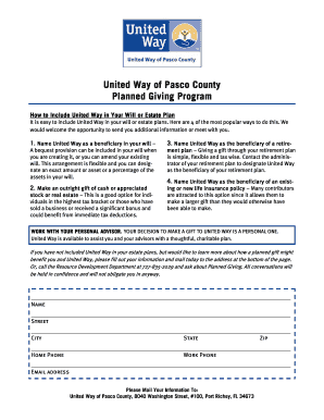 United Way Estate Planning Donation Form