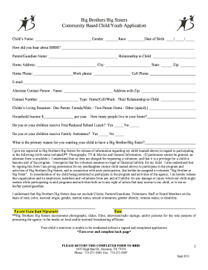 Big Brothers Big Sisters Child/Youth Application