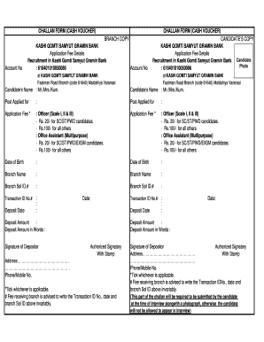 Kashi Gomti Samyut Gramin Bank Recruitment Fee Challan