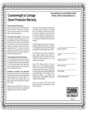 Clark Equipment Warranty Certificate