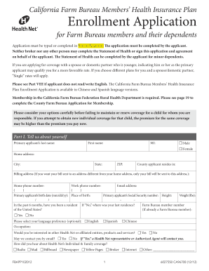 California Farm Bureau Health Insurance Enrollment Application