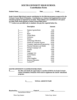 South Gwinnett High School Contribution Form