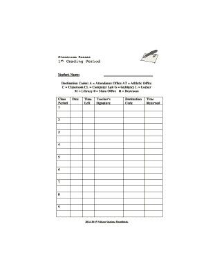 Classroom Pass Form