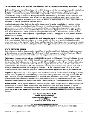 Iowa Death Record Application Form