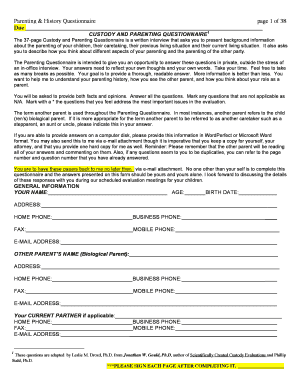Custody and Parenting Questionnaire