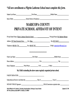 Maricopa County Private School Affidavit of Intent