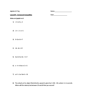 Algebra 2/Trig Compound Inequalities Worksheet
