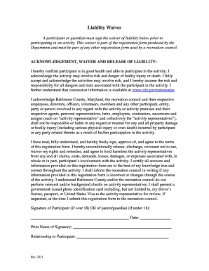 Baltimore County Liability Waiver Form
