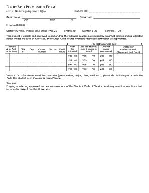 UNCG Drop Add Permission Form