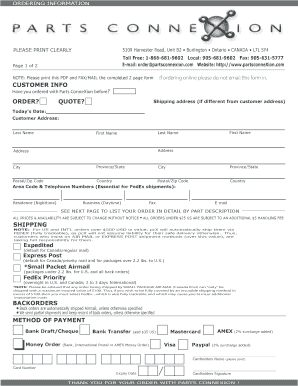 Parts ConneXion Order Form