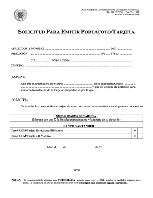 Solicitud para emitir portafoto/tarjeta