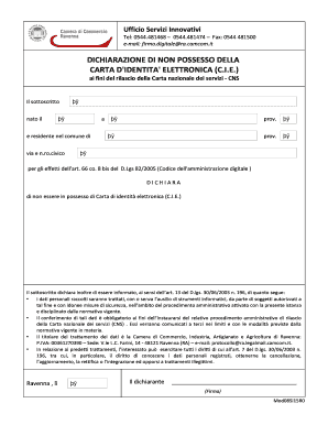 DICHIARAZIONE DI NON POSSESSO DELLA CARTA D'IDENTITA' ELETTRONICA (C.I.E.)