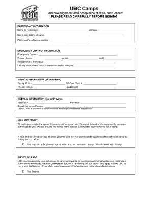 UBC Camps Risk Consent Form