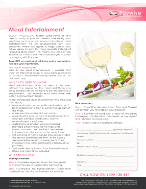 Meal Entertainment Salary Packaging Form
