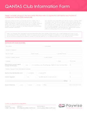 Qantas Club Membership Application Form
