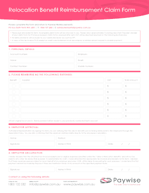 fillable online relocation benefit reimbursement claim form fax relocation benefit