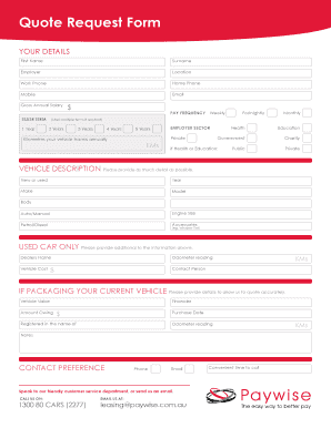 Vehicle Lease Quote Request Form