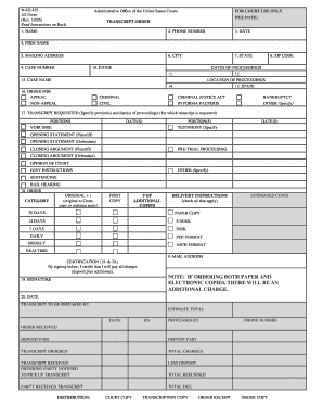 US Courts Transcript Order Form