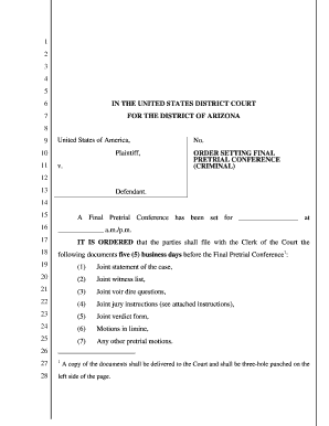Fillable Online www test azd uscourts DLR Order setting Final Pretrial Fillable Online www test azd uscourts DLR Order setting Final Pretrial