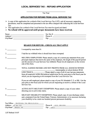 Local Services Tax Refund Application