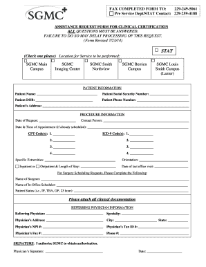 Assistance Request Form for Clinical Certification