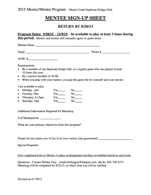 Sign in sheet printable - MENTEE SIGN-UP SHEET - BridgeWebs