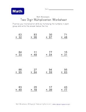 Two Digit Multiplication Worksheet