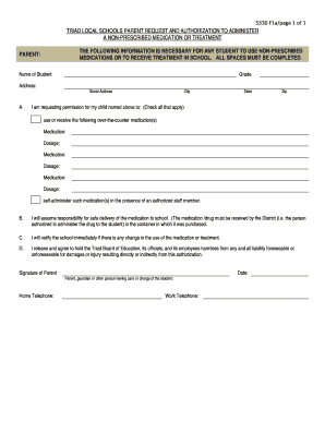 Parent Request and Authorization to Administer Non-Prescribed Medication