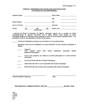 Parental Permission for Student Photo Release