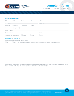 Contract Cleaning Industry Complaint Form