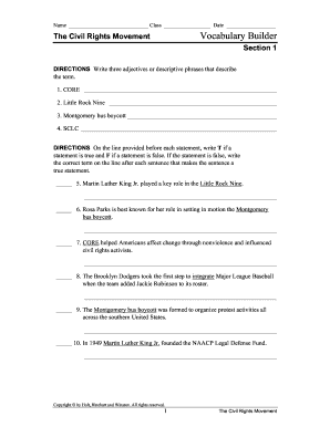 Civil Rights Movement Vocabulary Builder