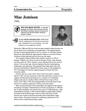 Mae Jemison Biography Worksheet