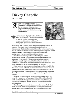 Dickey Chapelle Biography Worksheet