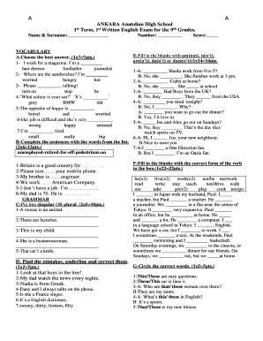 Anatolian High School English Exam