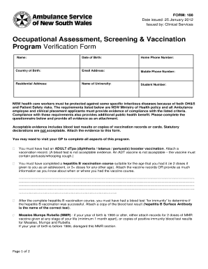 NSW Occupational Health Vaccination Form