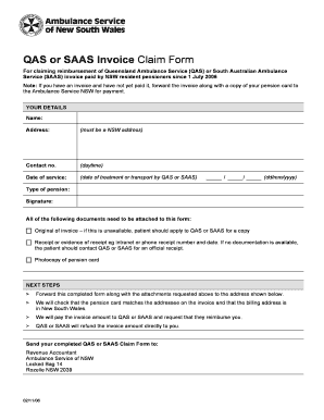QAS or SAAS Invoice Claim Form
