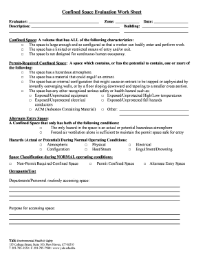 Confined Space Evaluation Work Sheet