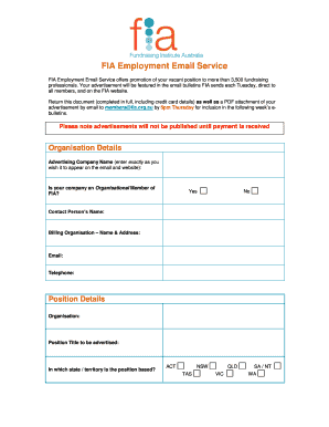 FIA Employment Email Service Advertisement Form