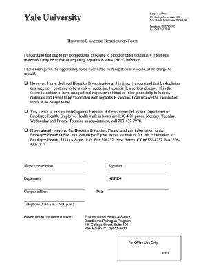 Hepatitis B Vaccine Notification Form