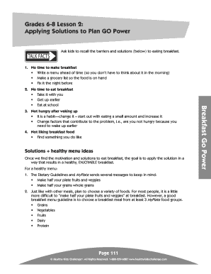 Grades 6-8 Lesson 2: Applying Solutions to Plan GO Power