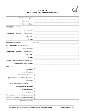 VOLET A LE FICHIER DES EXPORTATEURS