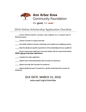 2016 Online Scholarship Application Checklist