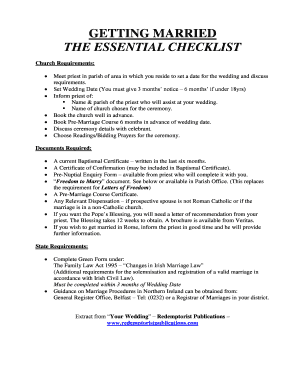 Catholic Church Wedding Checklist