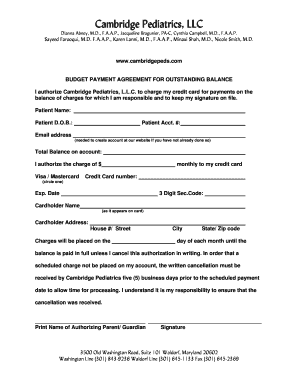 Budget Payment Agreement for Outstanding Balance