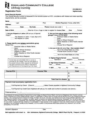 Highland Community College Registration Form