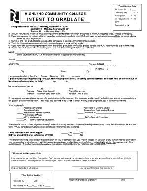 Highland Community College Intent to Graduate Form