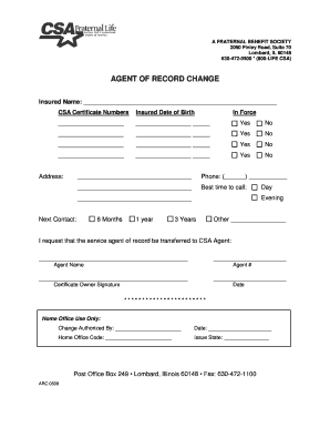 Agent of Record Change Form
